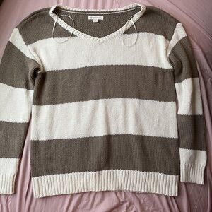 Aeropostale V-Neck Sweater - Brown and White Stripes